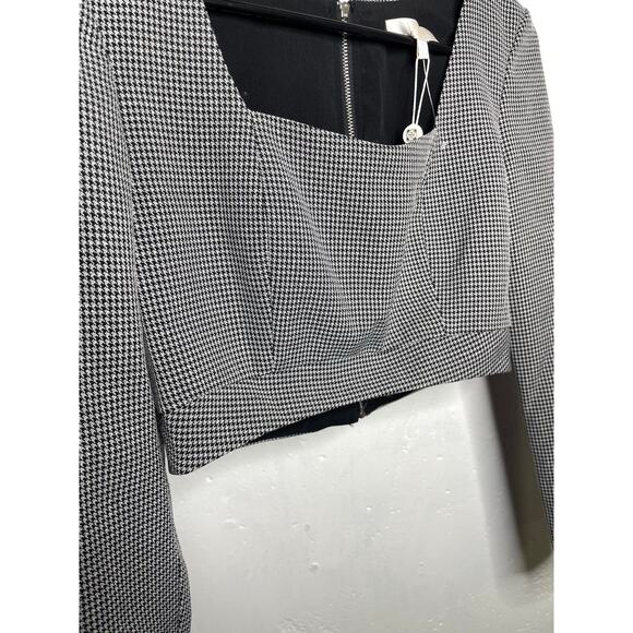 NEW WAYF Womens Houndstooth Cropped Long Sleeve Square Neck Size Small - Picture 6 of 6